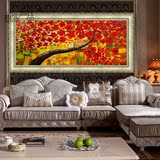 发财树油画 纯手绘现代客厅装饰画横版招财 欧式大幅立体抽象油画