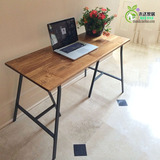 美式台式电脑桌家用1.2米办公桌铁艺1米实木一体式笔记本桌子单人