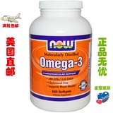 美国直邮Now Foods Omega-3 深海鱼油 无胆固醇 1000mg 500粒 DHA