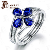 米莱珠宝 2.1克拉天然皇家蓝宝石戒指女 18K白金镶嵌彩色宝石