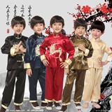 男童唐装 儿童节日演出服 中式男孩表演服 套装绣大龙套装酒红