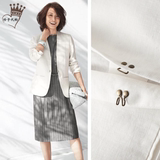 日本东京珍子海外代购通勤职业商务女装16夏白色亚麻无领西装外套