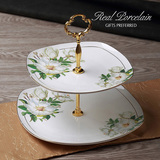 欧式水果盘创意现代客厅骨瓷双层盘下午茶点心架陶瓷干果盘包邮