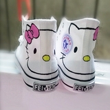 原创日系卡通hello kitty可爱学生手绘帆布鞋高帮平底透气板鞋女