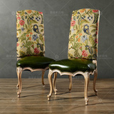 欧式实木餐椅 美式乡村法式实木雕花做旧餐椅定制 高背扶手椅书椅