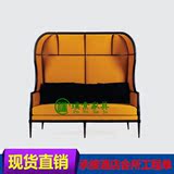 新中式家具 实木双人沙发 酒店布艺沙发椅 复古形象休闲鸟笼沙发