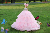 正品中国芭比娃娃婚纱公主新娘粉红色镶钻情侣灰姑娘女孩生日结婚