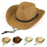草帽男士沙滩遮阳帽大檐帽夏天遮阳西部牛仔帽户外休闲可折叠帽子