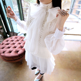 allien韩国正品代购春夏季女丝质雪纺长袖针织背心两件套连衣裙