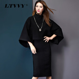 LTVVY春装新款韩版名媛气质包臀时尚套装裙蝙蝠袖毛呢秋装连衣裙