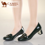 camel骆驼女鞋 舒适通勤风 圆头牛漆皮扣带中跟女单鞋