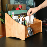梳曼 桌面实木竹制遥控器收纳盒多功能纸巾盒欧式茶几客厅F49