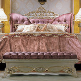 别墅酒店奢华浪漫布艺软包高背床欧式典雅实木金箔雕花双人床