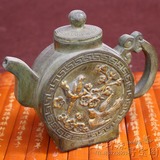 古玩杂项铜器摆件仿古纯铜茶壶酒壶水壶收藏铜艺术品 喜上眉俏壶
