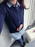 韩版秋冬新款女装学院风糖果色宽松显瘦圆领套头毛衣女麻花针织衫