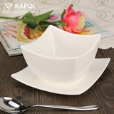 纯白陶瓷尖角四方碗 港式创意甜品碗 麦片沙拉谷物粥碗