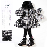2015秋冬新款童装女童羊毛呢子外套韩版中大童长款加厚格子呢大衣