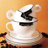 欧式拉花咖啡杯 卡布奇诺咖啡杯套装 简约创意茶杯黑白杯子