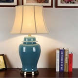 景德镇中式台灯装饰客厅书房卧室床头灯创意孔雀兰陶瓷台灯单色釉
