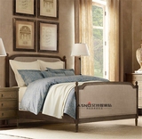 美式复古做旧实木布艺软包床 欧式特价水曲柳双人床 小户型婚床