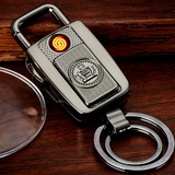 711新款车钥匙扣充电打火机防风创意USB电子点烟器腰式扣男手电筒