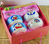日韩骨瓷礼品叮当猫陶瓷碗套装创意可爱卡通米饭汤碗筷餐具包邮