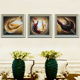 慕斯维餐厅装饰画欧式油画现代挂画沙发背景墙玄关简约三联酒杯