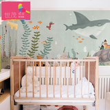 茂行儿童房壁纸海底世界卡通粉笔手绘幼儿房背景墙纸大型定制壁画