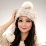 皮草貂皮毛帽子 冬季新款保暖时尚雷锋 韩版女 时尚护耳帽毛线帽