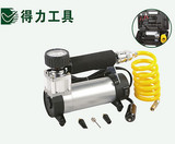 得力汽车充气泵 打气筒 便携式移动汽车打气泵 带压力表轮胎气压