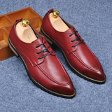 男士休闲皮鞋真皮尖头商务正装英伦风韩版潮流透气红色内增高婚鞋