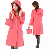 韩版时尚长款风衣雨衣女户外徒步旅游 成人便携薄款旅游防水雨衣