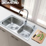 JOMOO九牧水槽/厨盆厨房双盆水槽带龙头沥水篮皂液器06055 送砧板