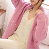 韩国代购2015新款春季韩版女装糖果色长袖毛衣开衫外套长款针织衫