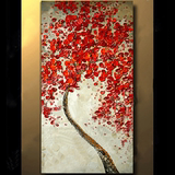 新款  客厅现代挂画 油画壁画玄关画 立体红色 竖版发财树