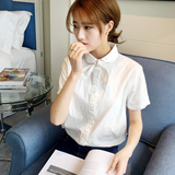 夏天白色短袖衬衫女夏学生韩版修身小清新蝴蝶结白衬衣女学院风