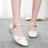白色软牛皮真皮坡跟牛筋底头层牛皮夏季护士鞋凉鞋ZP052