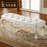 欧式法式美式床尾凳真皮长沙发凳田园实木简约现代白色换鞋凳