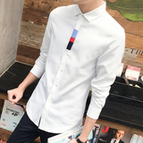 浪索夏季男士长袖衬衫韩版潮流发型师寸衫男修身青少年休闲衬衣服