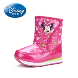 迪士尼女童鞋 2016春季新款儿童雪地靴魔术贴圆头男童靴子中筒靴