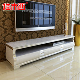 佳木西现代简约钢化玻璃影视柜 白色烤漆小户型实木 不锈钢电视柜