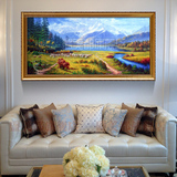 盛美都手绘欧式山水风景油画现代沙发客厅别墅玄关走廊手工装饰画