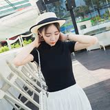 2016新春夏装纯色韩版短袖半高领t恤紧身短袖袖打底衫修身体恤女