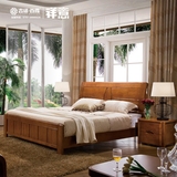 现代中式全实木床简约储物高箱床1.8双人大床卧室公主床橡木婚床