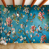 3D中式花鸟墙纸 客厅电视背景沙发墙卧室壁画 立体中式老人房壁纸