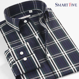 SmartFive 春装时尚休闲小领衬衫男长袖韩版修身纯棉男格子衬衣