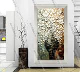 油画现代客厅发财树花卉油画欧式壁画竖版玄关走廊电表箱装饰画
