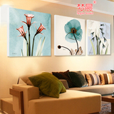 客厅装饰画现代简约三联无框画沙发背景墙挂画冰晶玻璃透明花包邮