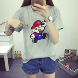 2016夏季短袖t恤学生女装大码韩版卡通超级玛丽奥刺绣百搭上衣潮