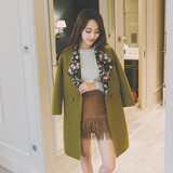 2015秋冬装新款韩版宽松大码显瘦羊毛呢外套女中长款翻领呢子大衣